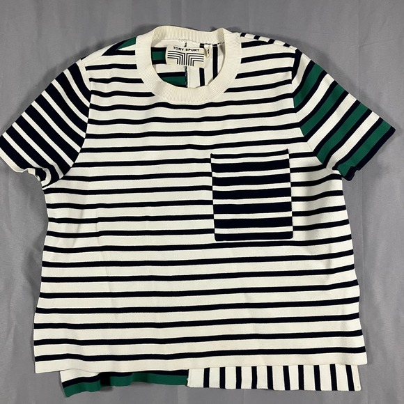 Tory Sport Sweaters - Tory Sport Tory Burch Sweater Womens XS Multicolor Stripe Short Pocket Knit